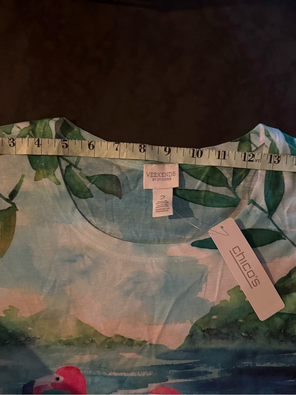 Chico's Pink Flamingo Tropical Long-Sleeve Tee - Picture 6 of 8